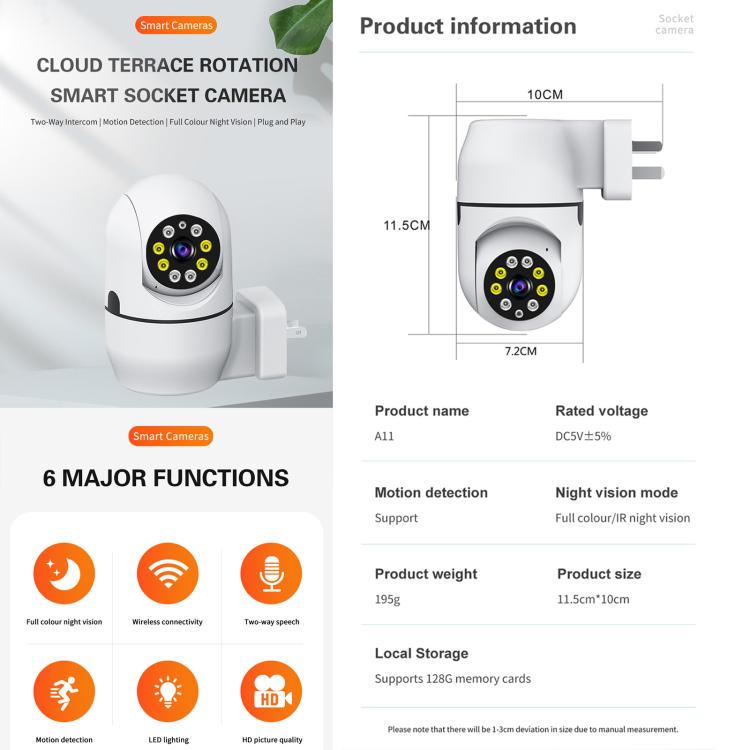 A11 WiFi Smart Home PTZ Webcam IP Camera Night Vision Monitor, A11 (EU Plug), A11 (US Plug) A11 WiFi Smart Home PTZ Webcam IP Camera Night Vision Monitor, A11 (EU Plug), A11 (US Plug)
